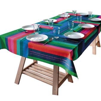 Atjar, kroepoek, pisang /Indische woorden in de Nederlandse taal /  tafelkleed, katoen, 140 x 240 cm, oplage 35/ 2024-2025