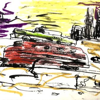 The Road-serie 97, A4 inkt/pastel/papier tekening