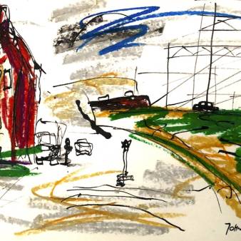 The Road97, A4 inkt/pastelkrijt tekening