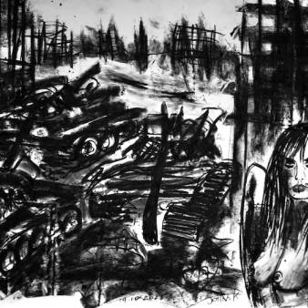 Schwarze Landschaft, 116X160cm 2025, conté/papier