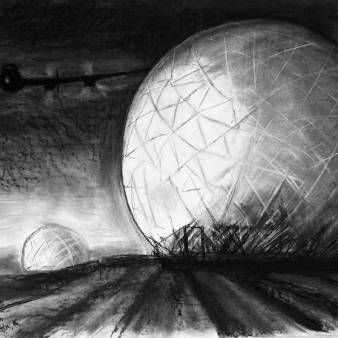 Teufelsberg Berlin former NSA Listening Station, 75X105Cm 2025 Houtskooltekening