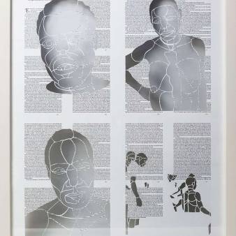 (Detail van Tekstkant van) de Ander / hout, glas, papier / 823x250x72cm / 2008-2011 / foto Andrei Tchernikov