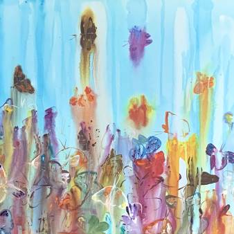 Vlinders/bloemen, acryl op doek, 50 x 70 cm, 2012