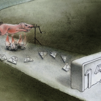 gril het varken waarna de steen der wijzen, met het volmaakte getal 10, zichtbaar wordt