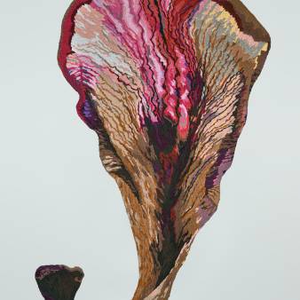 Rood Bruin tulpenblad, tweedehands T-shirts, aan repen geknipt