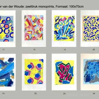 8 zeefdruk monoprints, per stuk 100x65cm