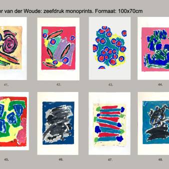 8 zeefdruk monoprints, per stuk 100x65cm