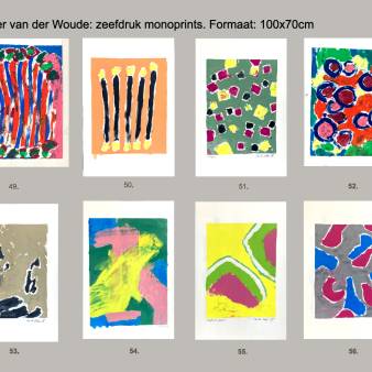 8 zeefdruk monoprints, per stuk 100x65cm