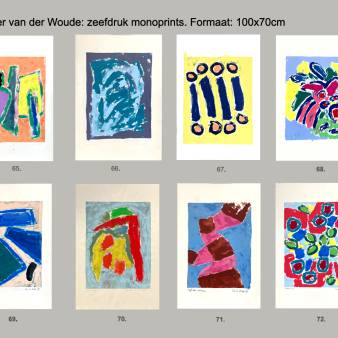 8 zeefdruk monoprints, per stuk 100x65cm